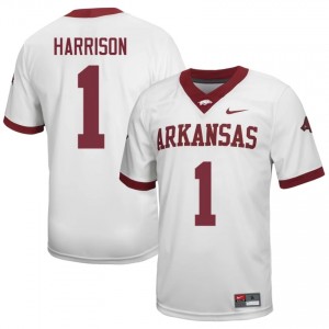#1 Christian Harrison Arkansas White Jersey | Officially Licensed Embroidery Men University Football Gear 98206384