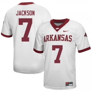 KJ Jackson #7 Arkansas Razorbacks Jersey | Elite Thread White University Football Men Embroidery 91479634