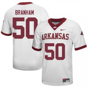 #50 Kobe Branham Arkansas Razorbacks White Jersey | Licensed Embroidery Men High School Football Gear 73542513