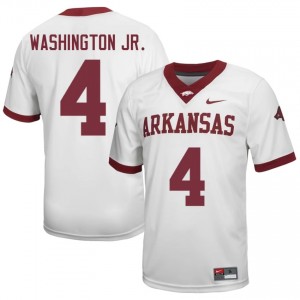 #4 Mike Washington Jr. Arkansas Razorbacks White Jersey | Iconic Embroidery Men College Football Gear 51333392