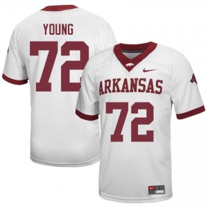 #72 Tucker Young Arkansas White Jersey | Pro Cut Embroidery Men NCAA Football Gear 30679237