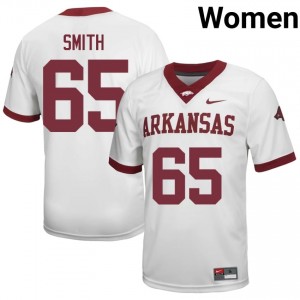 #65 Aaron Smith Arkansas White Jersey | Authentic Stitch Women Player Football Gear 25283919