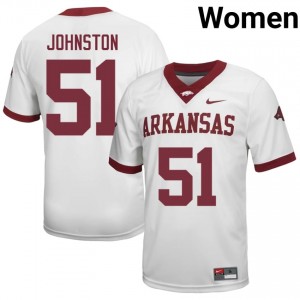 #51 Adam Johnston Arkansas Razorbacks White Jersey | Officially Licensed Stitch Women University Football Gear 84986015