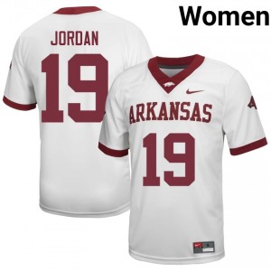 #19 Antonio Jordan Arkansas Razorbacks White Jersey | Authentic Stitch Women Player Football Gear 42173950