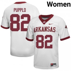 Ben Pupplo #82 UA Razorbacks Jersey | Elite Thread White University Football Women Stitch 22837859