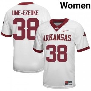 #38 Bradley Ume-Ezeoke Arkansas White Jersey | Pro Cut Stitch Women NCAA Football Gear 67878226