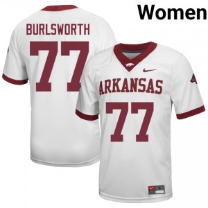 #77 Brandon Burlsworth Arkansas White Jersey | Iconic Stitch Women College Football Gear 90395127