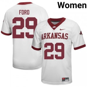 Brandon Ford #29 UA Razorbacks Jersey | Moisture Wicking White High School Football Women Stitch 55863061