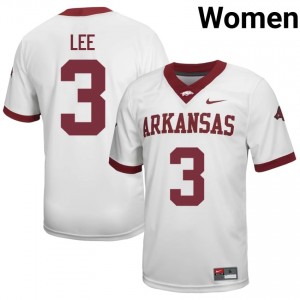 #3 Braydon Lee Arkansas Razorbacks White Jersey | Officially Licensed Stitch Women University Football Gear 63876690