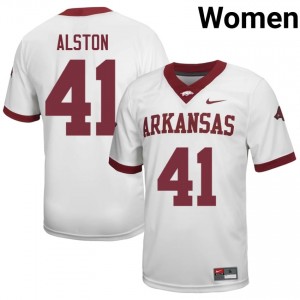 #41 Brian Alston Arkansas Razorbacks White Jersey | Licensed Stitch Women High School Football Gear 64218010