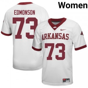 #73 Brooks Edmonson Arkansas White Jersey | Pro Cut Stitch Women NCAA Football Gear 92112875