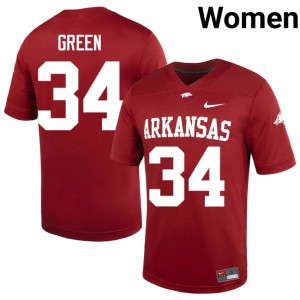 UARK Hogs Brylan Green #34 Cardinal Jersey | Elite Embroidery Player Football Women Apparel 80556726