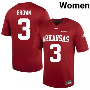 Cardinal CJ Brown #3 Razorbacks Jersey | Women College Football Pro-Grade Embroidery 39170360