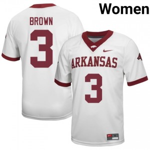 #3 CJ Brown Arkansas Razorbacks White Jersey | Officially Licensed Stitch Women University Football Gear 92617605