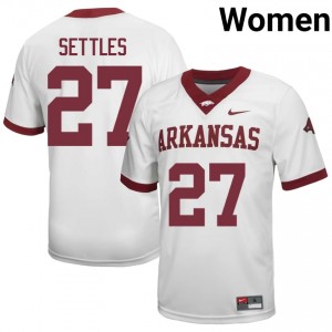 #27 Cam Settles Arkansas White Jersey | Licensed Stitch Women High School Football Gear 56802007