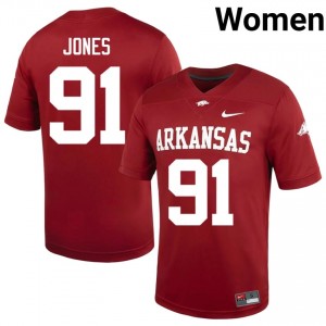 UARK Hogs Carlon Jones #91 Cardinal Jersey | Elite Embroidery Player Football Women Apparel 66481782