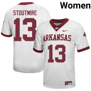 Carter Stoutmire #13 UA Razorbacks Jersey | Moisture Wicking White High School Football Women Stitch 10761145
