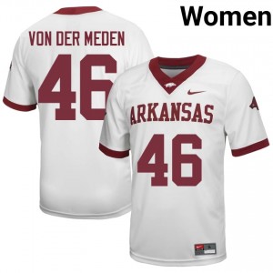 Charlie Von Der Meden #46 Arkansas Razorbacks Jersey | Genuine White NCAA Football Women Stitch 56711957
