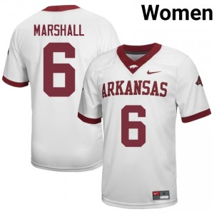 #6 Chris Marshall Arkansas Razorbacks White Jersey | Licensed Stitch Women High School Football Gear 71450385