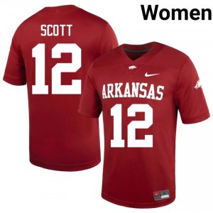 UARK Hogs Clyde Scott #12 Cardinal Jersey | Exclusive Embroidery College Football Women Apparel 19632344
