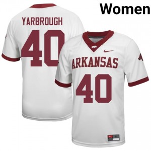 #40 Colton Yarbrough Arkansas Razorbacks White Jersey | Iconic Stitch Women College Football Gear 28730089