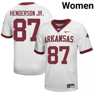#87 Cory Henderson Jr. Arkansas Razorbacks White Jersey | Authentic Stitch Women Player Football Gear 64505093
