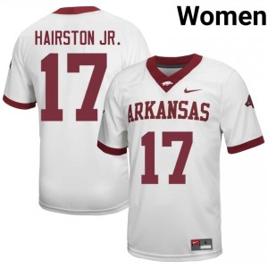 #17 DJ Hairston Jr. Arkansas Razorbacks White Jersey | Iconic Stitch Women College Football Gear 23228113