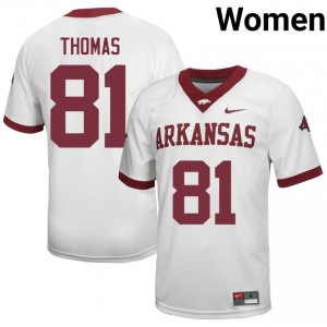 #81 Dai'Shaun Thomas Arkansas Razorbacks White Jersey | Licensed Stitch Women High School Football Gear 45621988