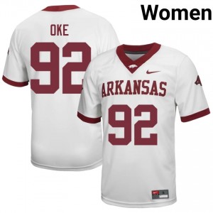 David Oke #92 Arkansas Razorbacks Jersey | Gameday White College Football Women Stitch 58308838