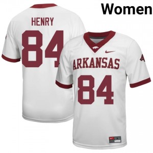 #84 Hunter Henry Arkansas Razorbacks White Jersey | Licensed Stitch Women High School Football Gear 45862785