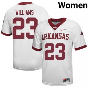 #23 Ian Williams Arkansas Razorbacks White Jersey | Licensed Stitch Women High School Football Gear 41272874