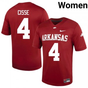 UARK Hogs Ismael Cisse #4 Cardinal Jersey | Premium Embroidery NCAA Football Women Apparel 92918567
