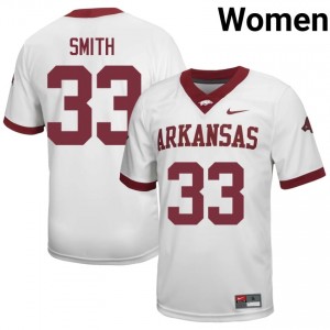 Jakore Smith #33 UA Razorbacks Jersey | Alumni White Player Football Women Stitch 95639459
