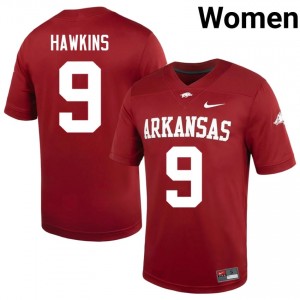 Razorbacks Jamari Hawkins #9 Cardinal Jersey | Elite Embroidery Player Football Women Apparel 26987644