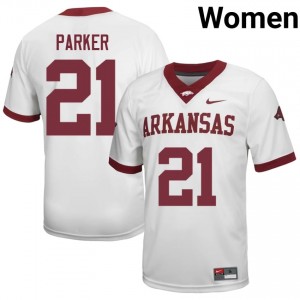 #21 Jasper Parker Arkansas Razorbacks White Jersey | Officially Licensed Stitch Women University Football Gear 61061771