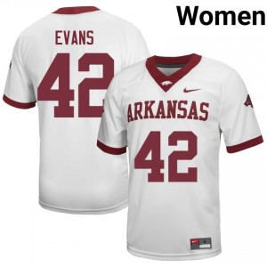 #42 Jeremy Evans Arkansas White Jersey | Authentic Stitch Women Player Football Gear 94313853