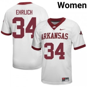 #34 Jesse Ehrlich Arkansas White Jersey | Authentic Stitch Women Player Football Gear 50535596