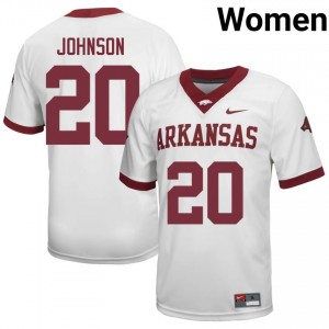 Joker Johnson #20 UA Razorbacks Jersey | Moisture Wicking White High School Football Women Stitch 36412429