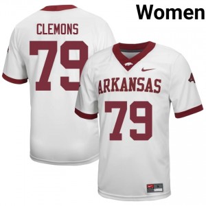 #79 Josiah Clemons Arkansas Razorbacks White Jersey | Pro Cut Stitch Women NCAA Football Gear 73818914