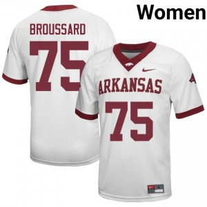 Kavion Broussard #75 Arkansas Razorbacks Jersey | Alumni White Player Football Women Stitch 30520183