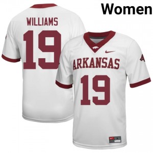 Kyndrick Williams #19 Arkansas Razorbacks Jersey | Moisture Wicking White High School Football Women Stitch 28343646