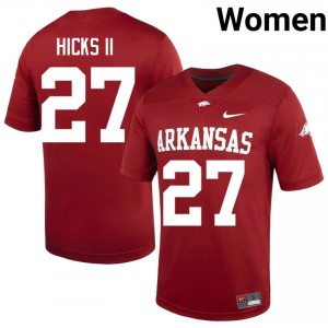 Razorbacks LaMarcus Hicks II #27 Cardinal Jersey | Elite Embroidery Player Football Women Apparel 27216336