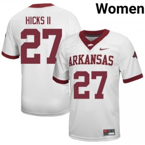 LaMarcus Hicks II #27 Arkansas Razorbacks Jersey | Genuine White NCAA Football Women Stitch 44862293