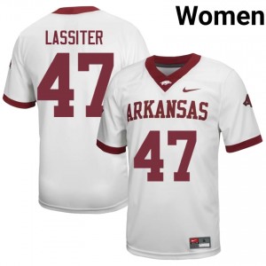 #47 Maddox Lassiter Arkansas Razorbacks White Jersey | Authentic Stitch Women Player Football Gear 86633946