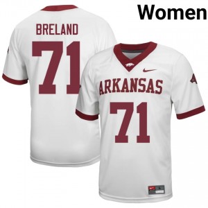 #71 Malachi Breland Arkansas Razorbacks White Jersey | Authentic Stitch Women Player Football Gear 93076138