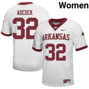 #32 Matt Adcock Arkansas Razorbacks White Jersey | Pro Cut Stitch Women NCAA Football Gear 13586739
