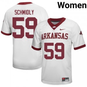 Max Schmidly #59 Arkansas Razorbacks Jersey | Elite Thread White University Football Women Stitch 84581010