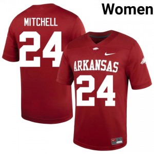 Razorbacks Miguel Mitchell #24 Cardinal Jersey | Premium Embroidery NCAA Football Women Apparel 52507658