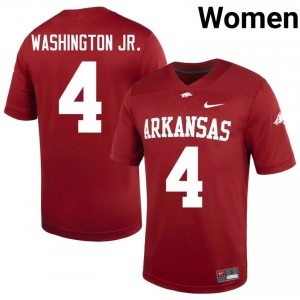 Razorbacks Mike Washington Jr. #4 Cardinal Jersey | Fresh Embroidery High School Football Women Apparel 77286689