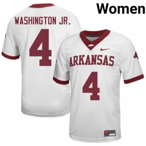 Mike Washington Jr. #4 Arkansas Razorbacks Jersey | Alumni White Player Football Women Stitch 99090351
